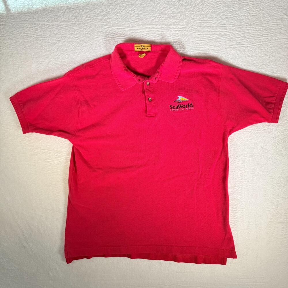 Bay‎ Reef Sea World Adventure Park Red Polo Shirt Short Sleeve Split Side